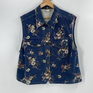 Vintage 90's Y2K Denim Western Stampede  Rodeo glam florals Vest boho Large